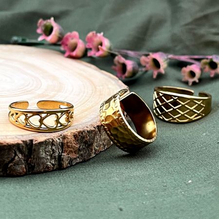 18K Gold Plated Versatile Three Piece Ring Set